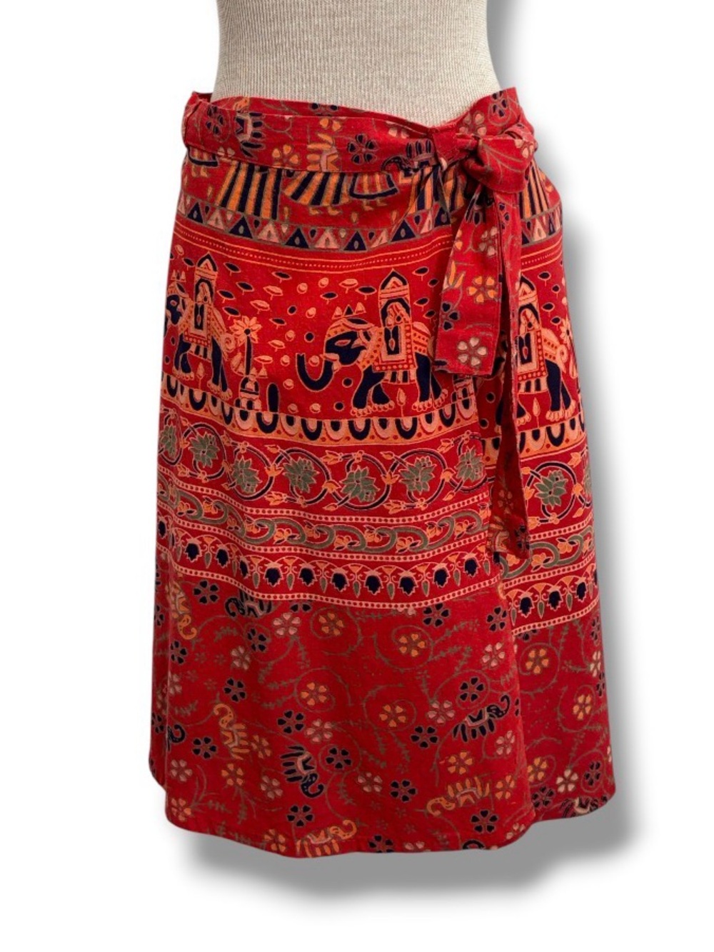 India Printed Women's Size M Cotton Full Wrap Skirt Knee Length Boho Festival